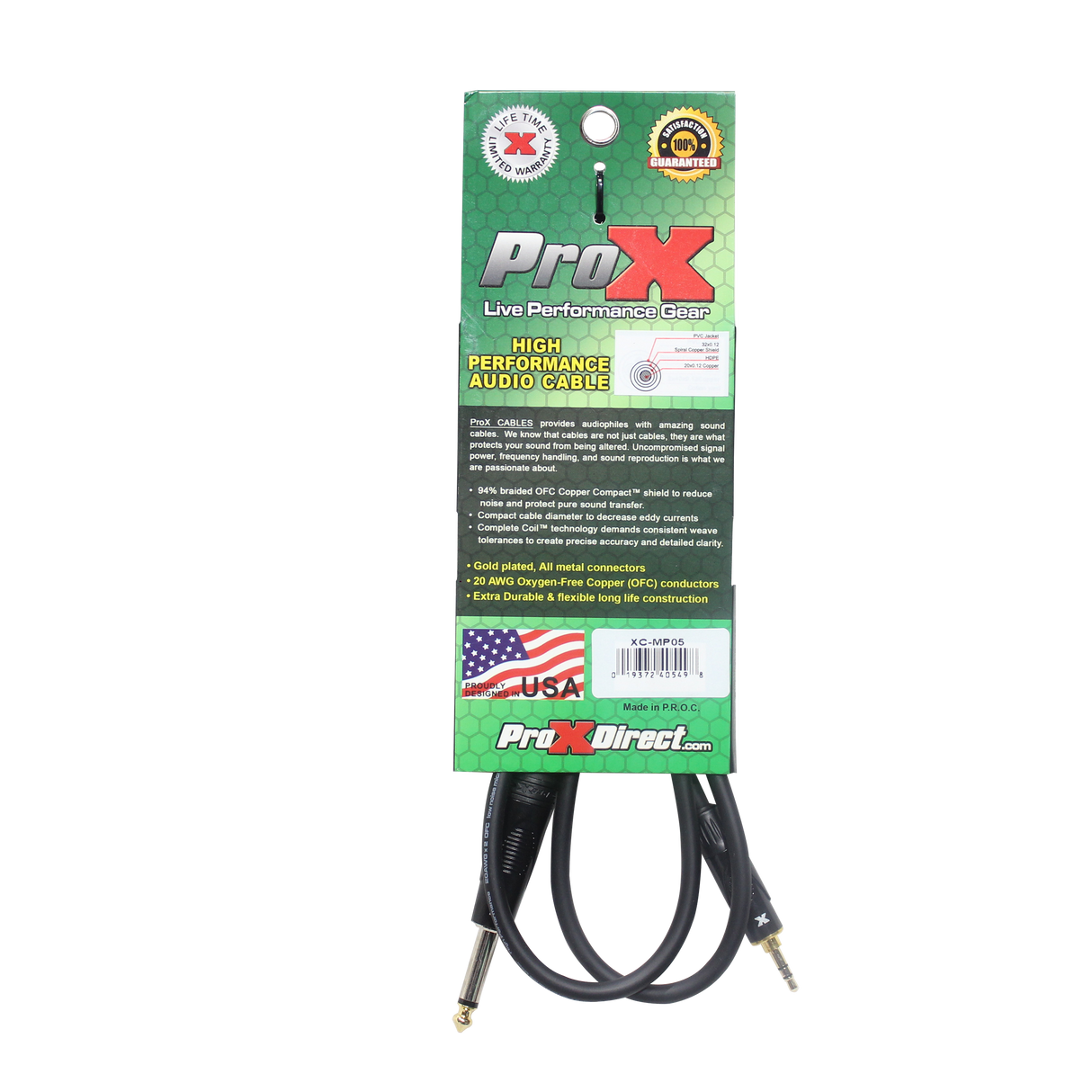 ProX XC-MP05 5 Ft. Unbalanced TRS-M Mini 1/8-inch to TS-M High Performance Audio Cable