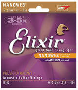 Elixir 16102 Phosphor Bronze Nanoweb Coated Acoustic Guitar Strings, Medium (13 - 56)