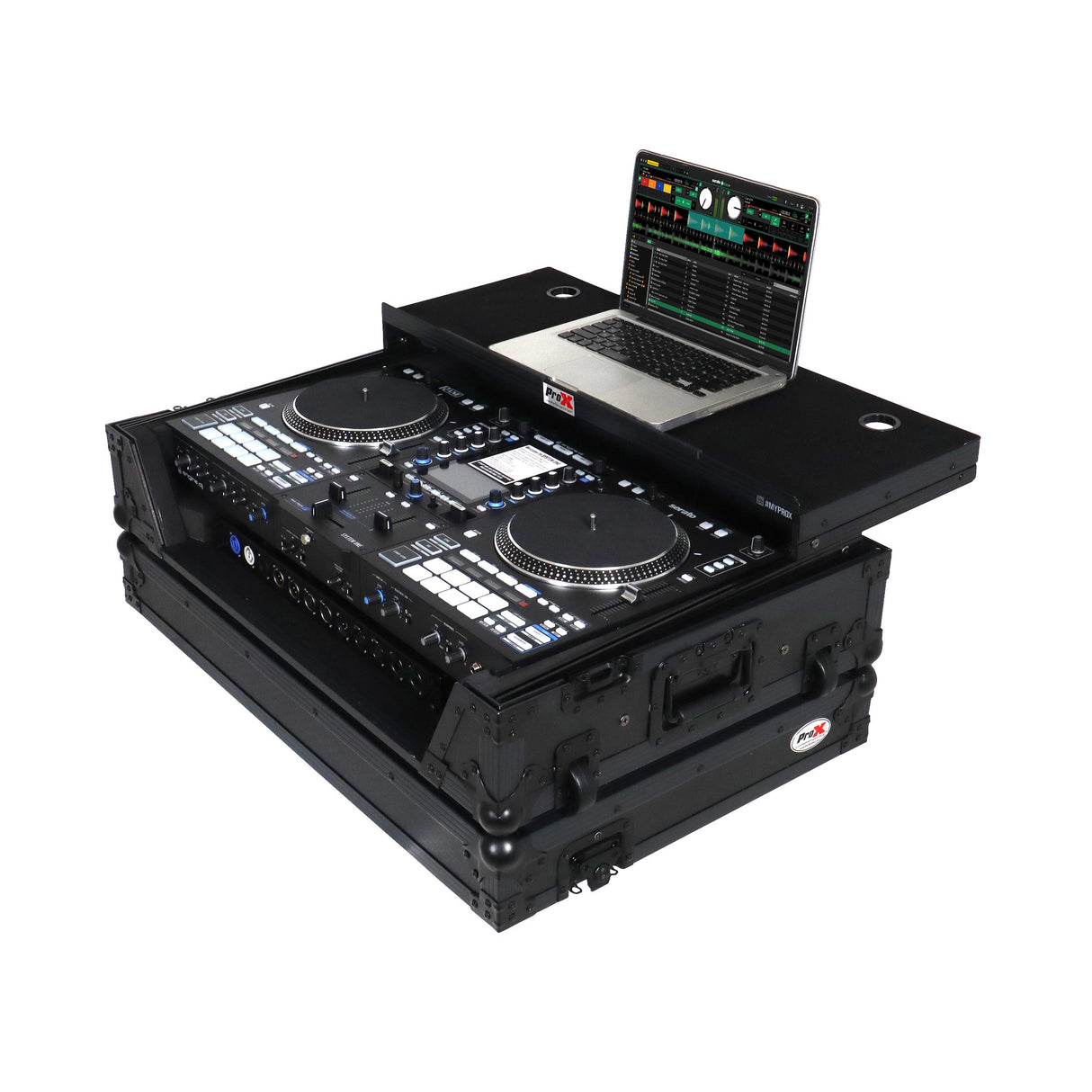 ProX XS-RANESYSONEWLTBLLED Flight Case For RANE SYSTEM ONE Dj Controller Sliding Laptop Shelf & Wheels - Black