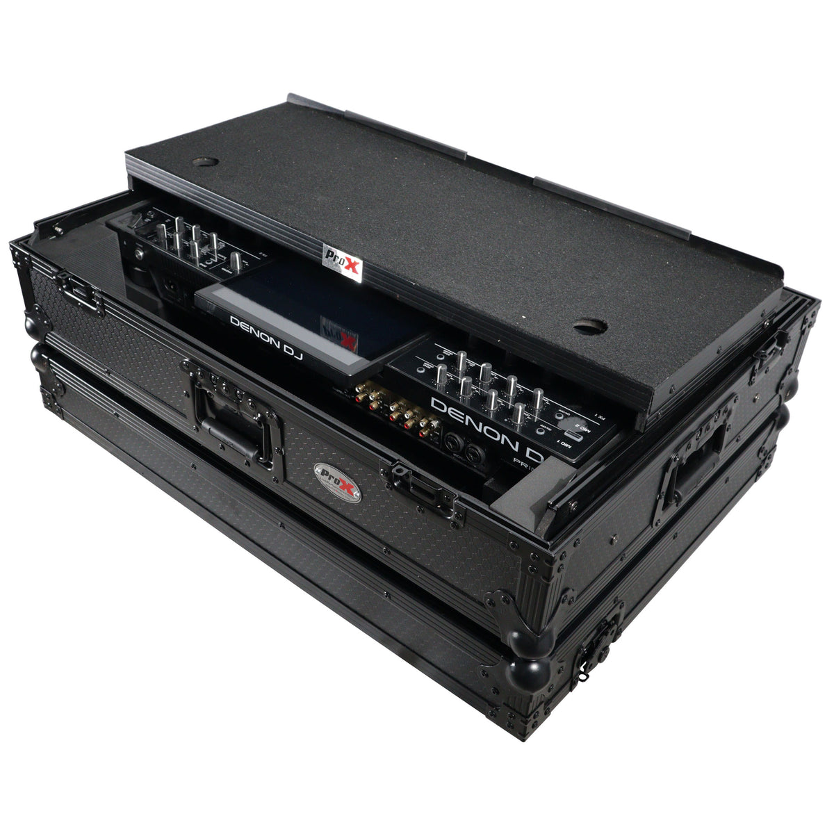 ProX XS-PRIME4WLTBL ATA Flight Case For Denon PRIME 4 G2/PRIME 4 MK2 DJ Controller with Laptop Shelf 1U Rack Space and Wheels - Black