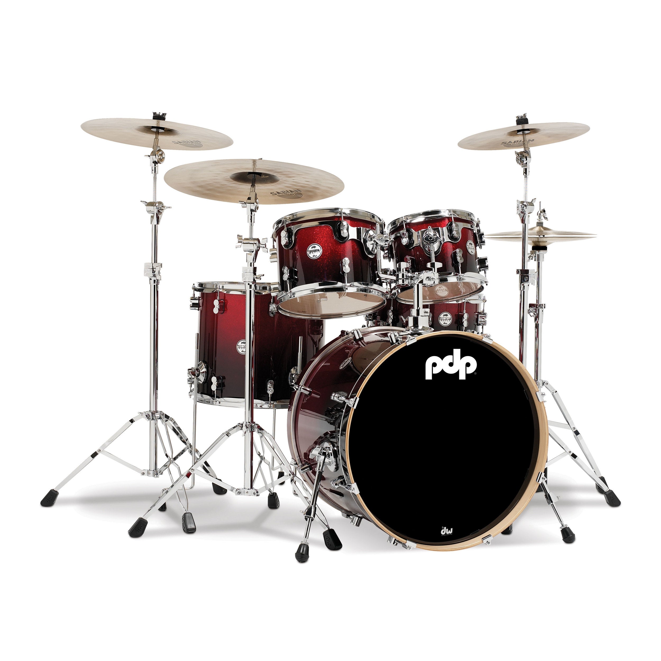 Pdp2500 PDP Concept Maple 5-Piece 22-Inch Lacquer Shell Pack - Red To Black Fa ...