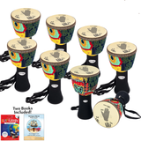 Slap Percussion 6-Inch Pretuned Djembe Educational 8 Pack with Guides