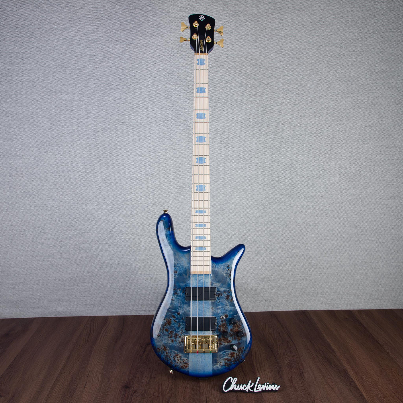Spector Euro 4 LT Poplar Burl Over Ash Electric Bass Guitar - Faded Light Blue Gloss - CHUCKSCLUSIVE - #]C121NB23310
