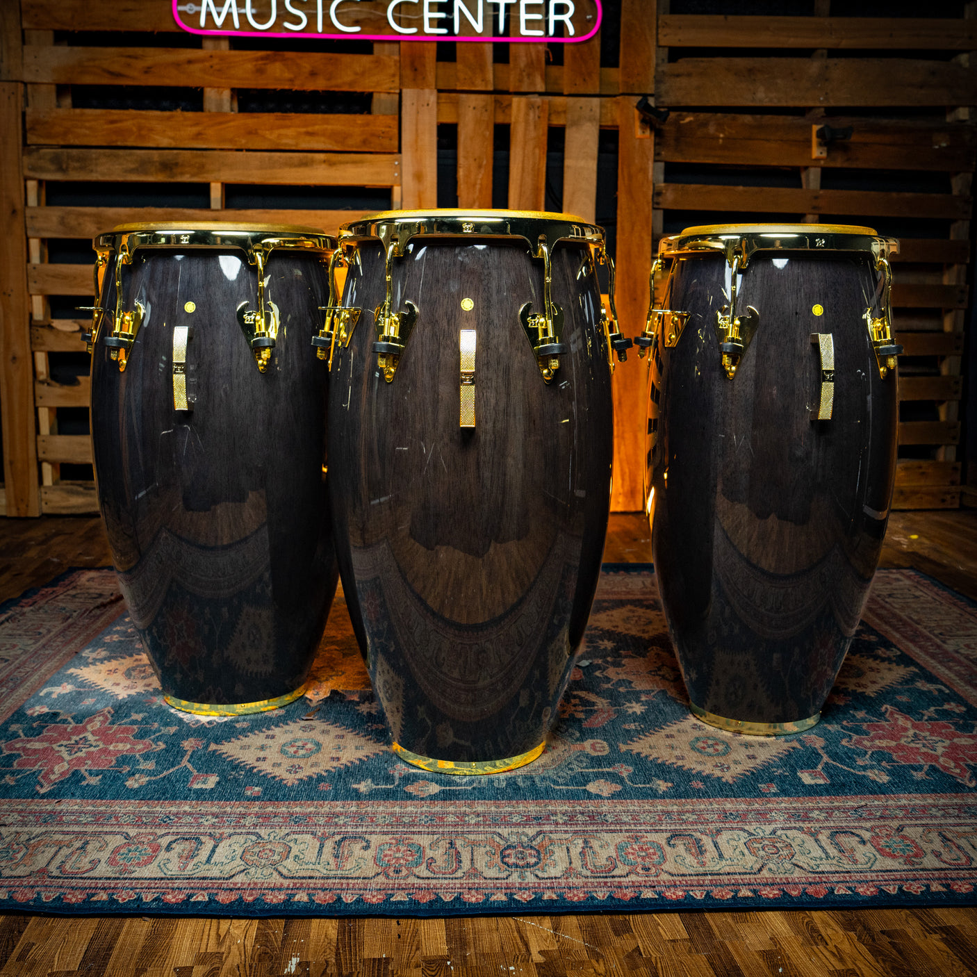 LP Matador Quinto, Conga, and Tumba Set, Siam Oak - Black with Gold Hardware - CHUCKSCLUSIVE