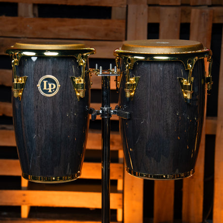 Latin Percussion Junior Conga Set - Black Wood With Gold Hardware - CHUCKSCLUSIVE
