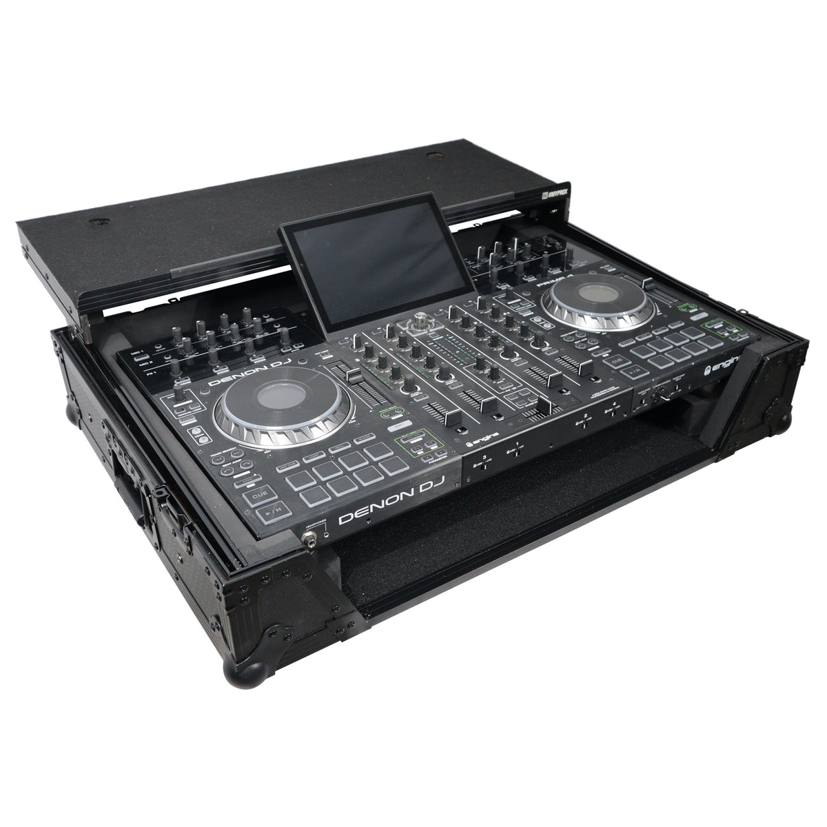 ProX XS-PRIME4WLTBL ATA Flight Case For Denon PRIME 4 G2/PRIME 4 MK2 DJ Controller with Laptop Shelf 1U Rack Space and Wheels - Black