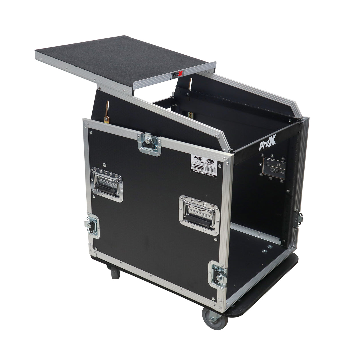 ProX T-12MRSS13ULT 13U Top 12U Front Rack Combo Flight Case with Laptop Shelf and Casters