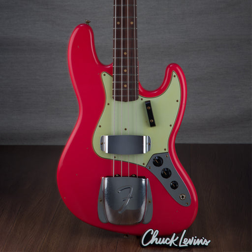 Fender Custom Shop 1963 Jazz Bass Journeyman Relic Electric Bass - Aged Fiesta Red - #CZ565655