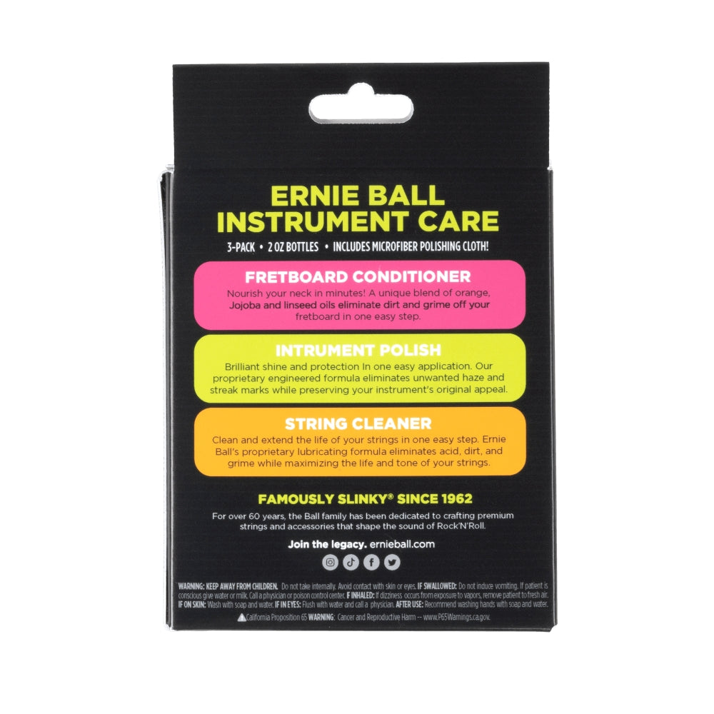 Ernie Ball P04225 Instrument Care 3-pack with Microfiber Polish Cloth