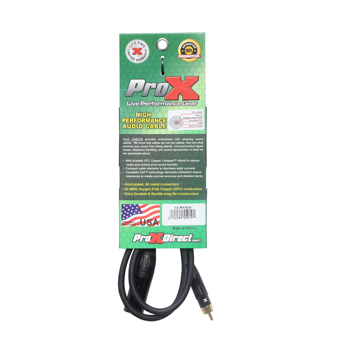 ProX RCA-XLR M 5-Foot High Performance XLR Male to RCA Male Unbalanced Audio Cable