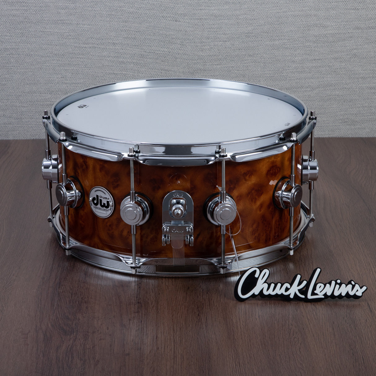DW 6.5 x 14-Inch Collector's Maple Exotic Series Snare Drum - Natural Lacquer over Camphor Burl