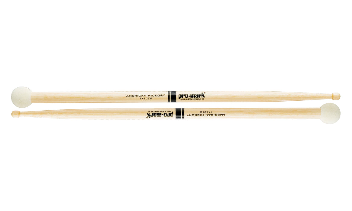 Promark TXSD5W Hickory SD5 Light Multi Percussion Stick, Wood tip, Felt Butt