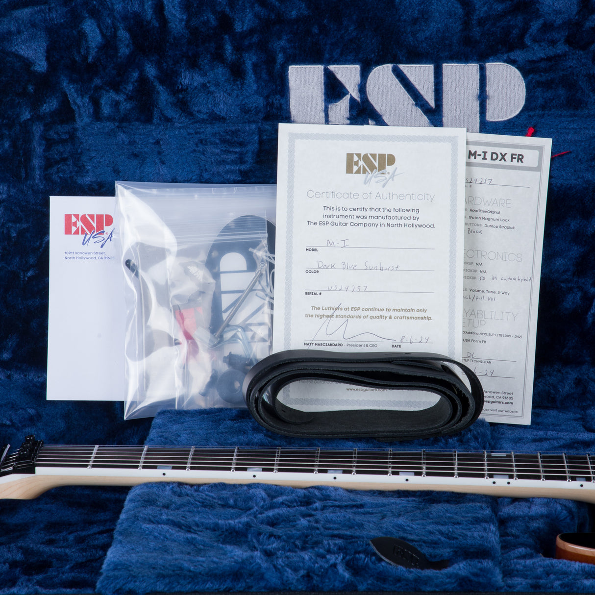 ESP USA M-1 DX FR Electric Guitar - Dark Blue Sunburst - #US24257 - Mint, Open Box