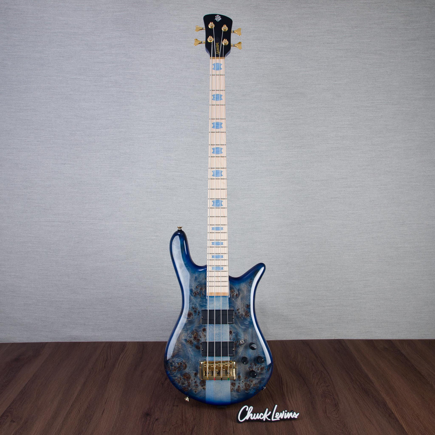 Spector Euro 4 LT Poplar Burl Over Ash Electric Bass Guitar - Faded Light Blue Gloss - CHUCKSCLUSIVE - #]C121NB23300