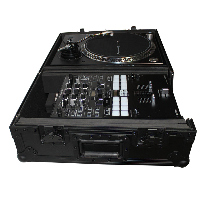 ProX XS-TMC1012WBL Flight Case for Single Turntable Battle Style for 10-12 Inch Mixer | Black on Black