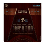 D'Addario NB1253 Nickel Bronze Acoustic Guitar Strings, Light, 12-53