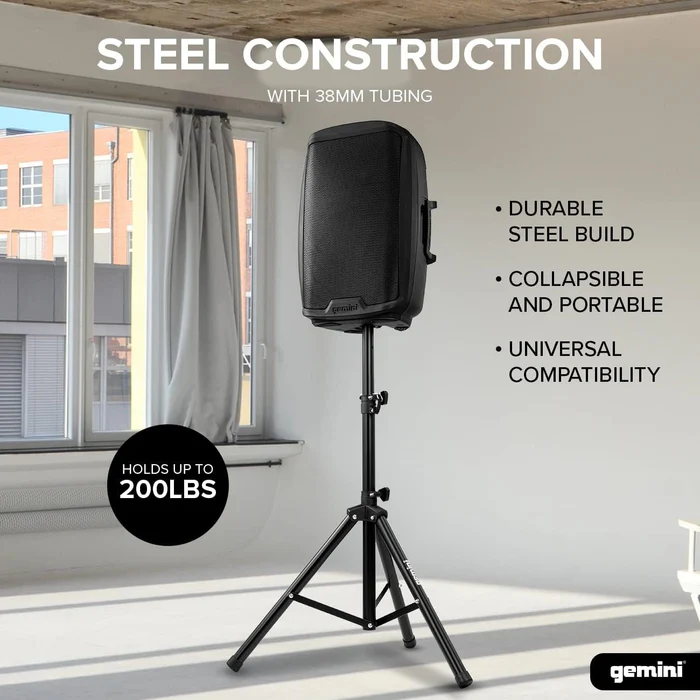 Gemini ST-Pack Heavy Duty Professional Audio Universal DJ Fold-Out Telescoping Tripod Steel Speaker Stands