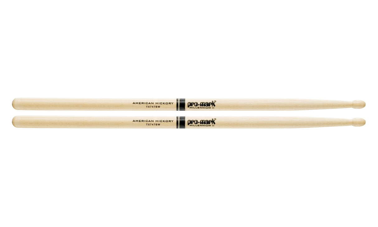 Promark TX747BW Hickory 747B Super Rock Wood Tip drumstick