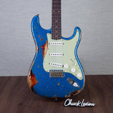 Fender Custom 1961 Stratocaster Electric Guitar Super Heavy Relic - Blue Sparkle over 3-Color Sunburst - #CZ587365