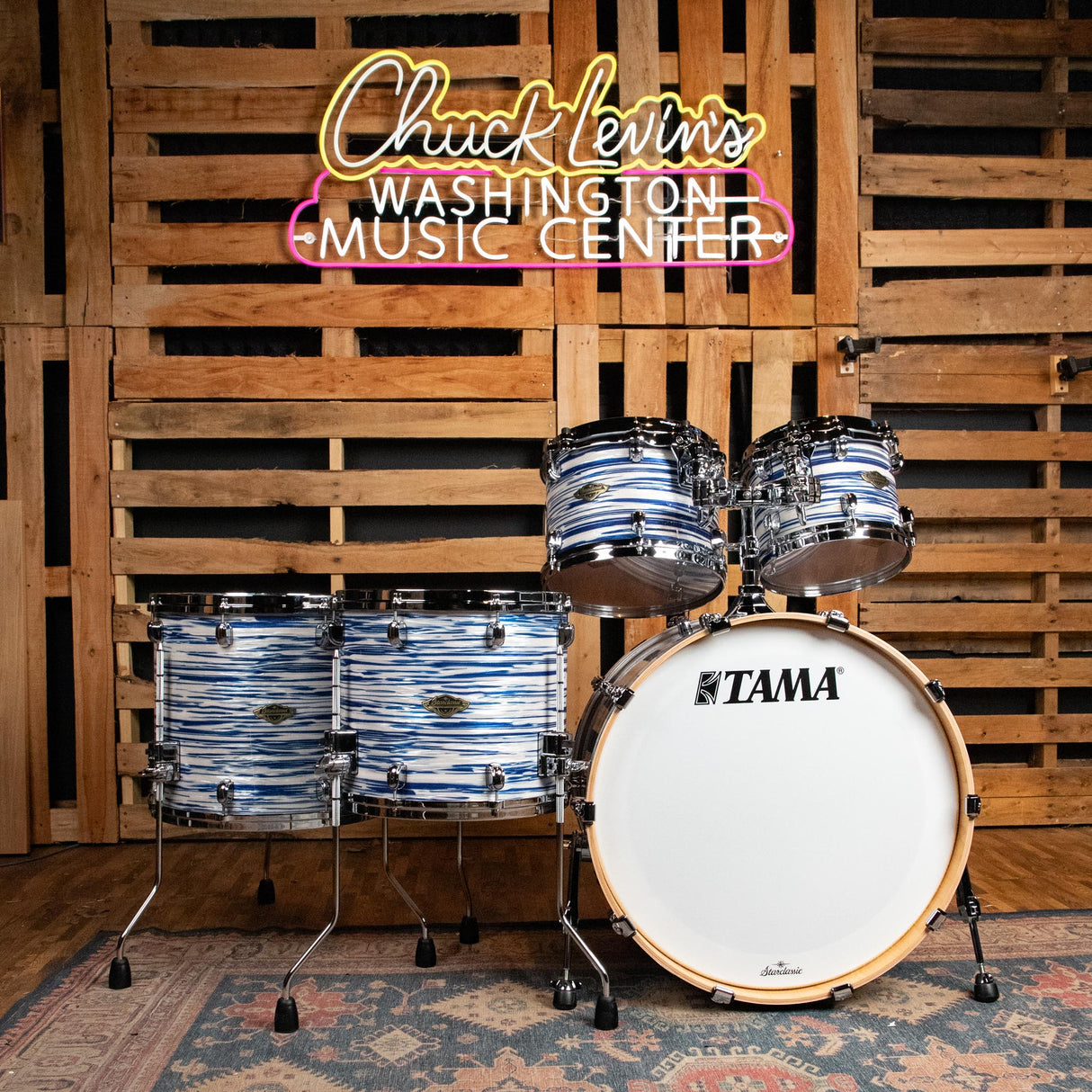 Tama Starclassic Walnut/Birch 5-Piece Shell Pack - Blue and White Oyster