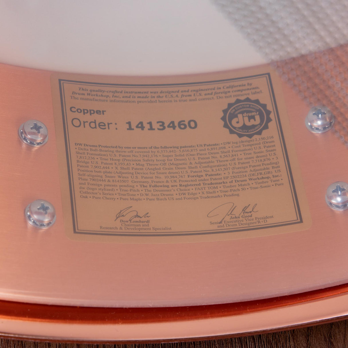 DW 4 x 14-Inch Collector's Copper Snare Drum - Copper Hardware