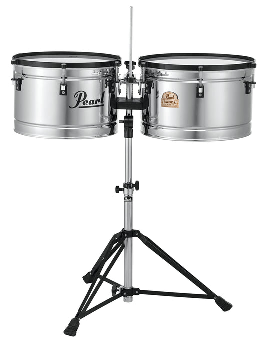 Pearl Banda Tambora W/ Stand, Cymbal Holder And Beater - White