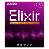 Elixir 16052 Phosphor Bronze Nanoweb Coated Acoustic Guitar Strings, Light (12 - 53)