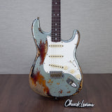 Fender Custom Shop Time Machine Collection 1965 Stratocaster Electric Guitar Super Heavy Relic - Aged Fire Mist Silver Over 3-Color Sunburst - #CZ585740