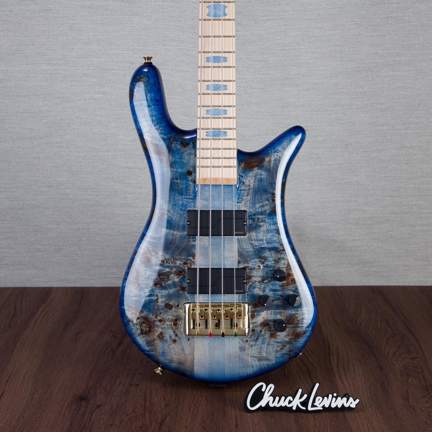 Spector Euro 4 LT Poplar Burl Over Ash Electric Bass Guitar - Faded Light Blue Gloss - CHUCKSCLUSIVE - #]C121NB23305