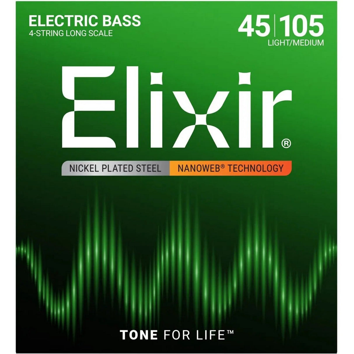 Elixir 14077 Nanoweb Coated 4 String Electric Bass Strings, Medium (45 - 105)