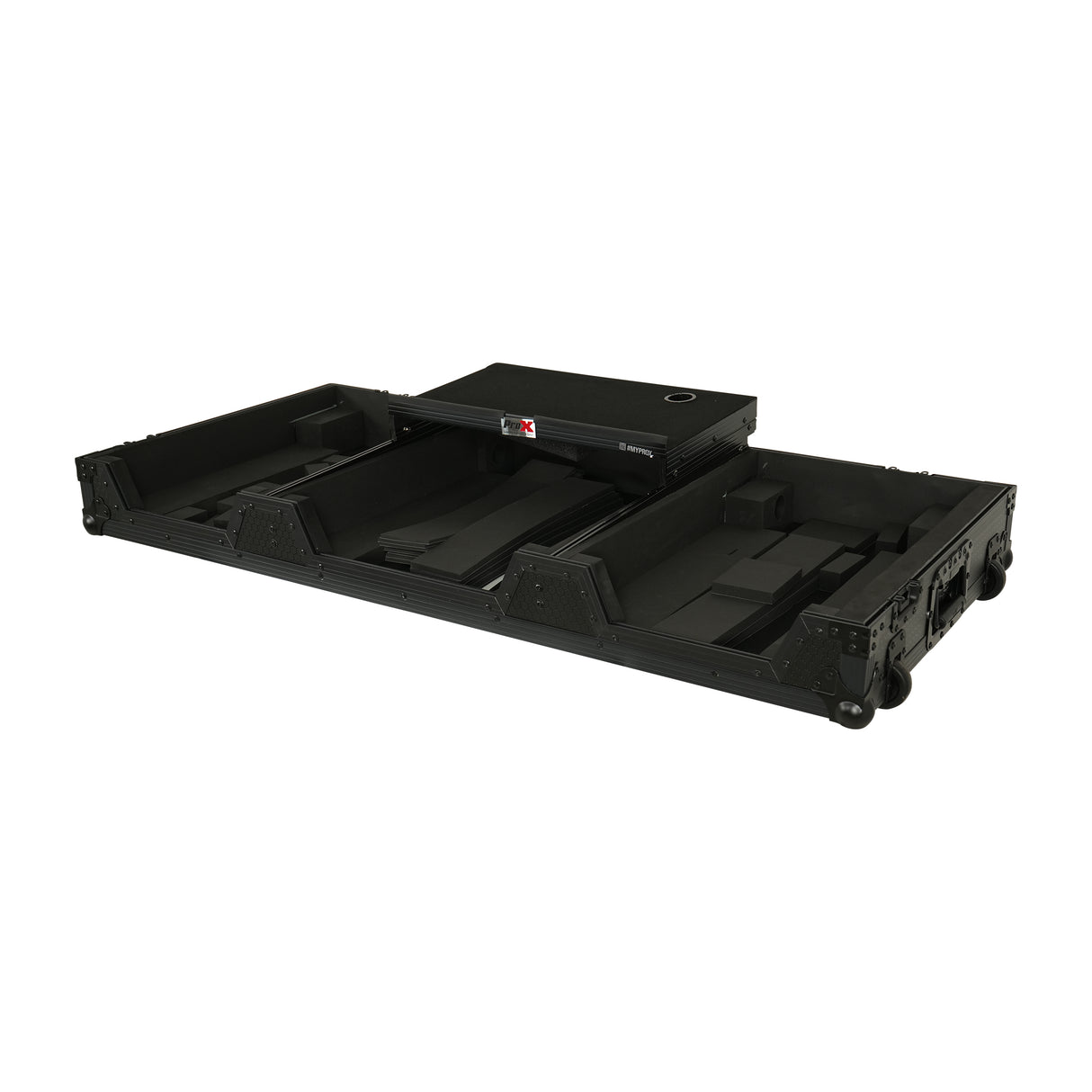 Pro X XS-CDM3KV10A9 WLTBL Fits 2x Pioneer CDJ 3000X Case / Pioneer DJM V10 / A9 Mixer w/ Laptop Shelf, All Black and Low profile Wheels