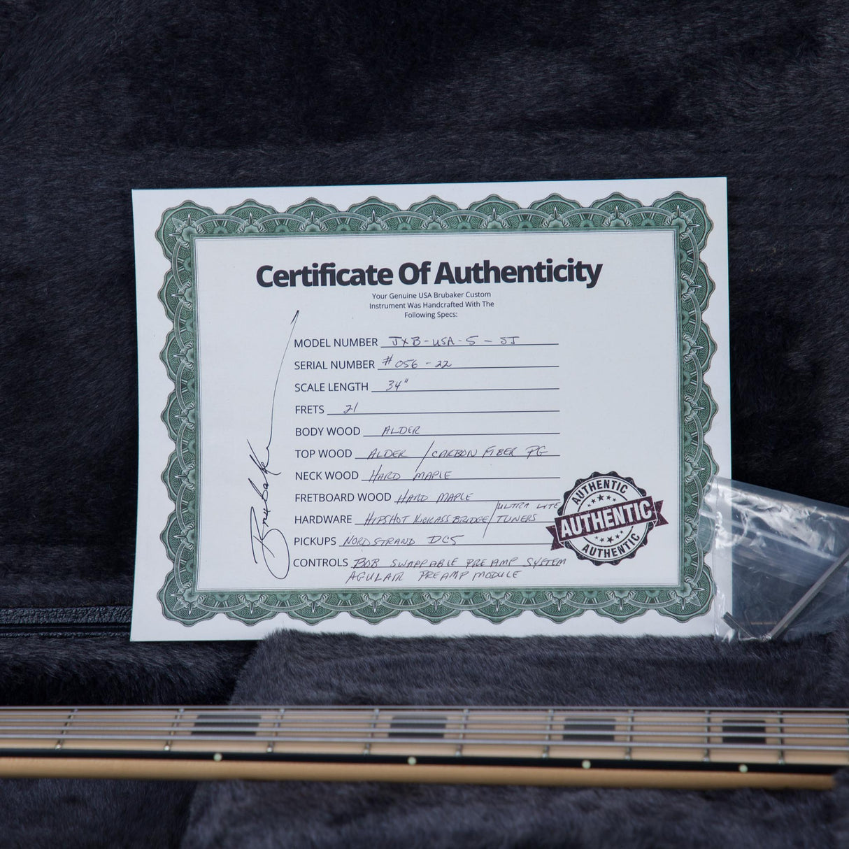 Brubaker USA Custom Steve Jenkins II JXB-5-String Electric Bass Guitar - Black Satin - #056