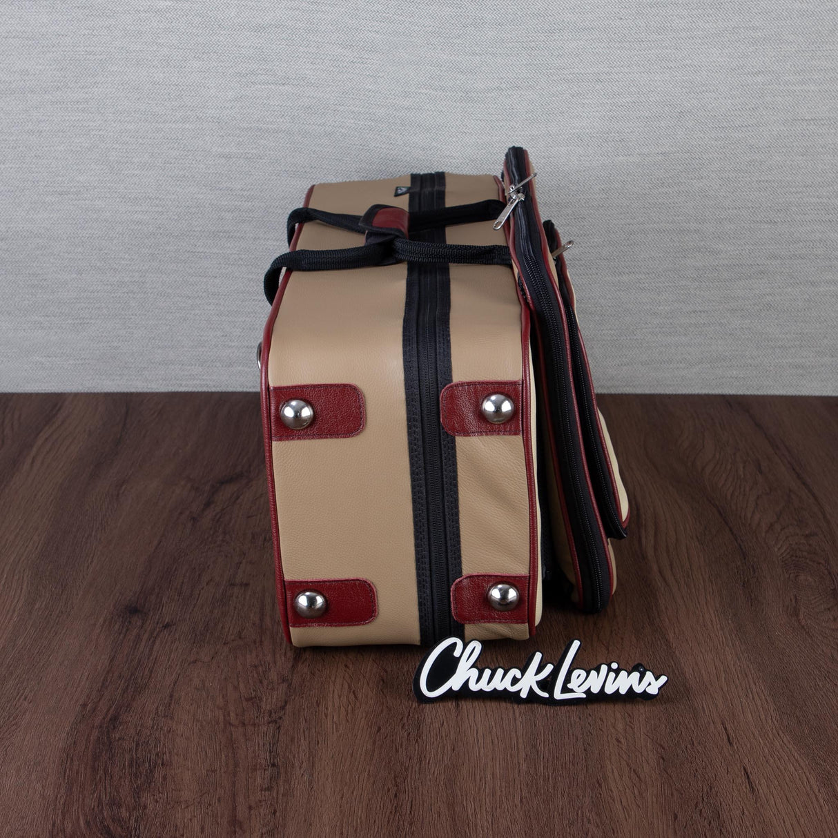 Marcus Bonna Gentleman's Bassoon Case - Beige/Ivory Leather, Wine Red Trim, Silver Metal Logo
