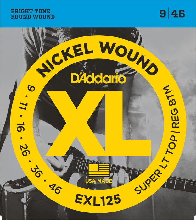 D'Addario EXL125 Nickel Wound Electric Guitar Strings - 009-.046, Super Light Top/Heavy Bottom Gauge - New,Single Set