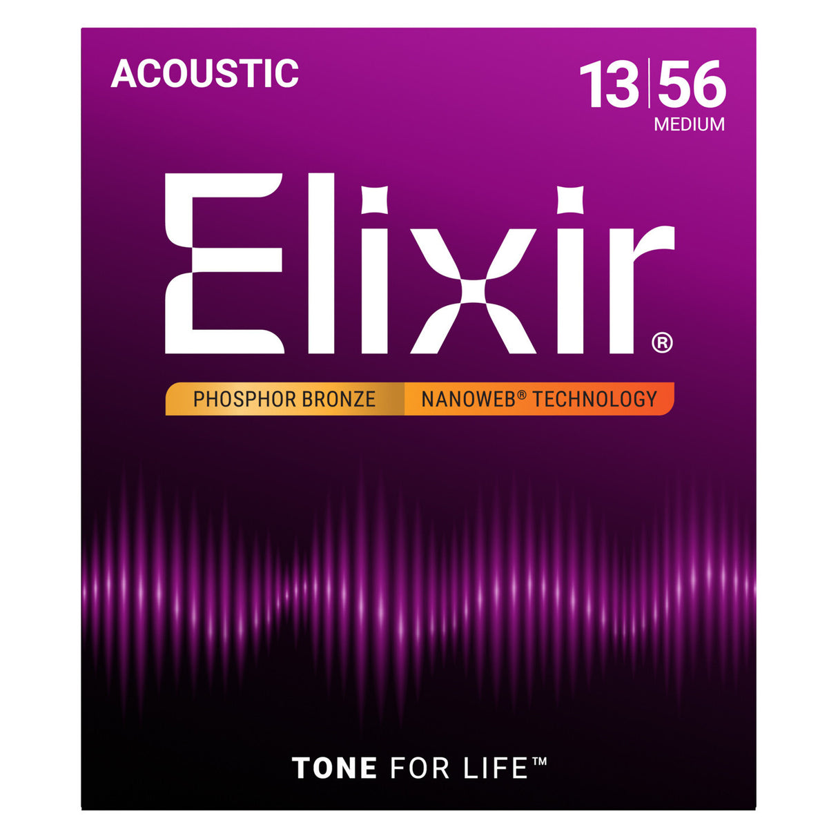 Elixir 16102 Phosphor Bronze Nanoweb Coated Acoustic Guitar Strings, Medium (13 - 56)
