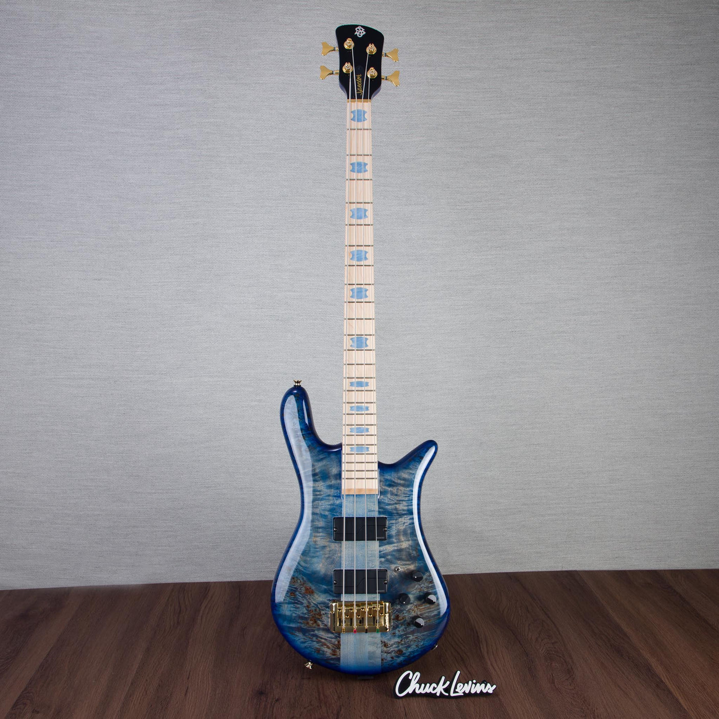 Spector Euro 4 LT Poplar Burl Over Ash Electric Bass Guitar - Faded Light Blue Gloss - CHUCKSCLUSIVE - #]C121NB23284