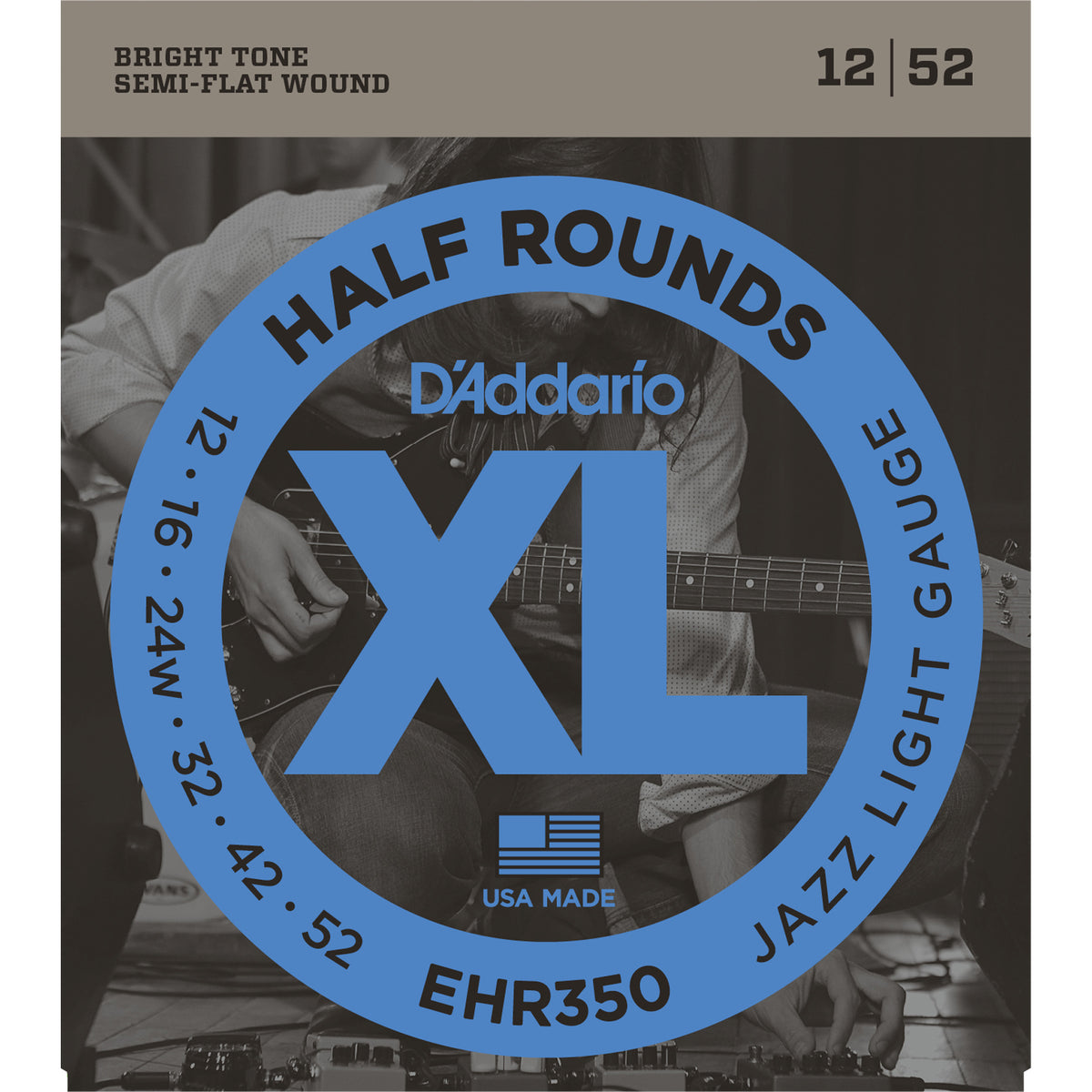 D'Addario EHR350 Half Round Electric Guitar Strings Jazz Light 12-52 G ...