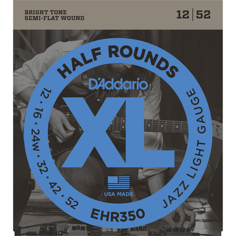 D'Addario EHR350 Half Round Electric Guitar Strings Jazz Light 12-52 Gauge