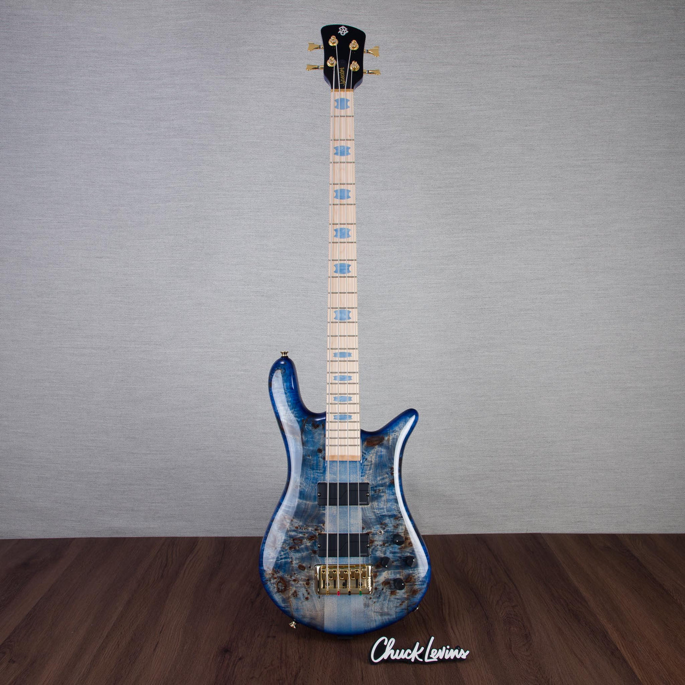 Spector Euro 4 LT Poplar Burl Over Ash Electric Bass Guitar - Faded Light Blue Gloss - CHUCKSCLUSIVE - #]C121NB23305