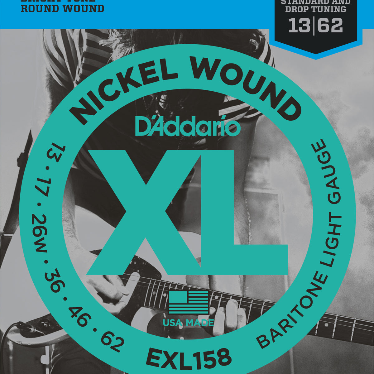 D'addario EXL158 Nickel Wound Electric Guitar Strings, Baritone Light ...
