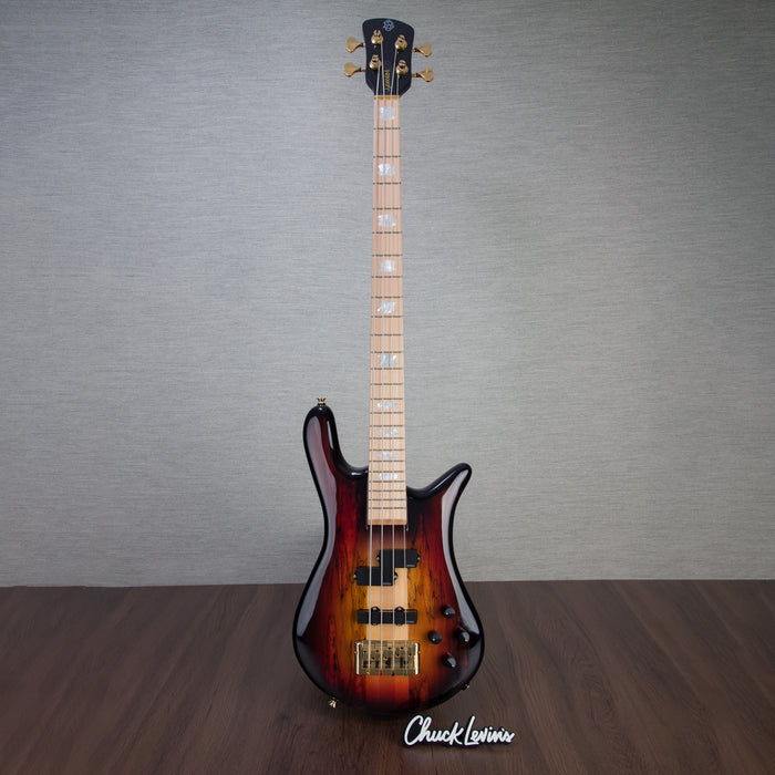 Spector Euro4LT Spalted Maple Bass Guitar - Fire Red Burst - CHUCKSCLUSIVE - #]C121SN 21136 - Display Model, Mint