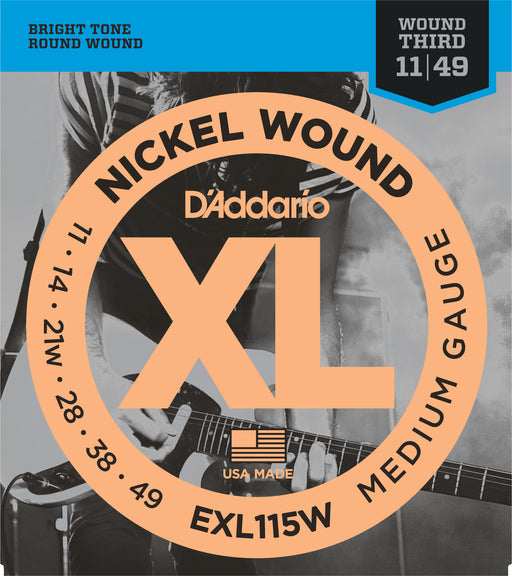 D'addario EXL115W Nickel Wound Electric Guitar Strings, Medium/Blues-Jazz Rock, Wound 3rd, 18203