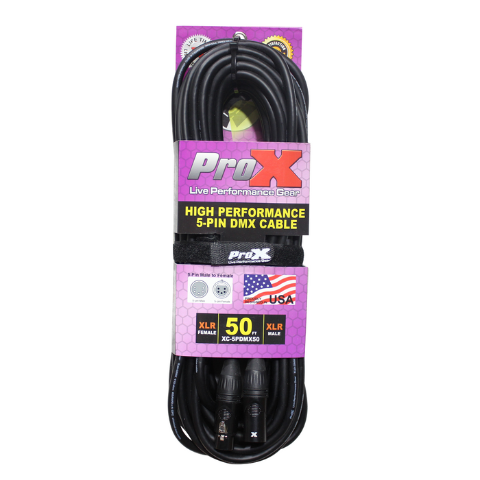 ProX XC-5PDMX50 50 Ft. DMX XLR5-M to XLR5-F High Performance Cable