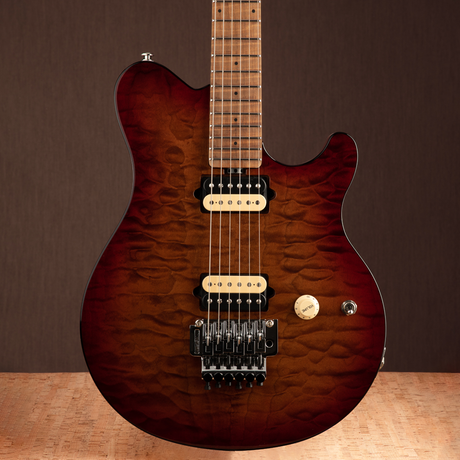 Music Man Quilt Maple Axis Electric Guitar - Roasted Amber - New