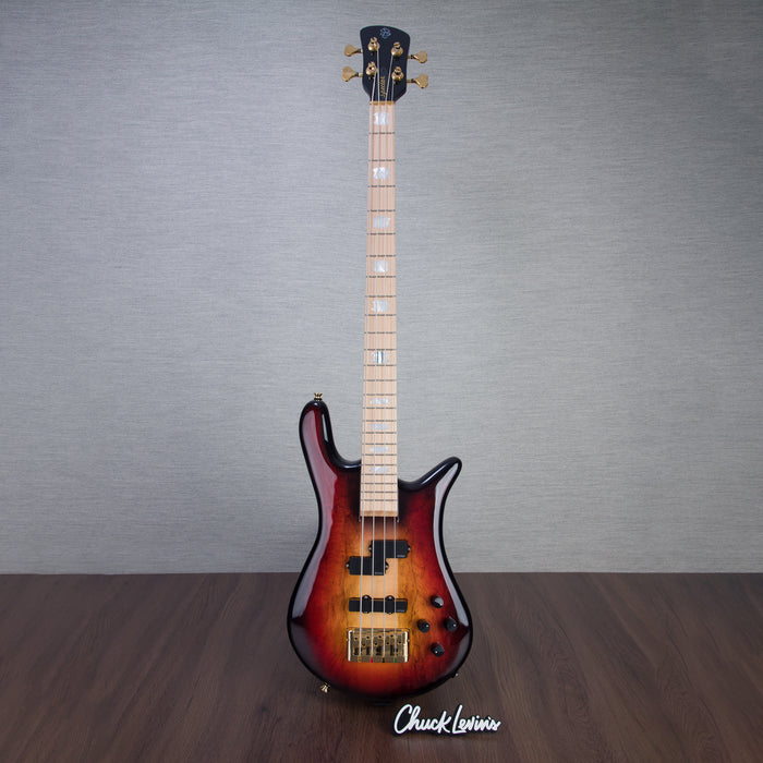 Spector Euro4LT Spalted Maple Bass Guitar - Fire Red Burst - CHUCKSCLUSIVE - #]C121SN 21114 - Display Model - Display Model, Mint