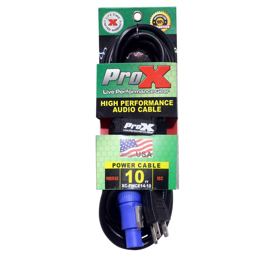 ProX XC-PWCE14-10 10 Ft. 14 AWG High Performance Power Cord NEMA 5-15 Edison to Blue Male for powerCON compatible devices