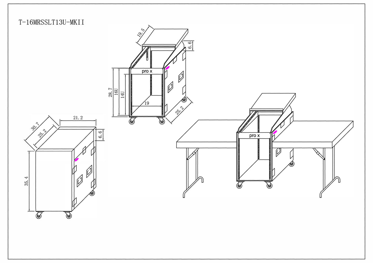 ProX T-16MRSS13ULT Universal 19 Rack-mount Mixer with 13U Top and 16U Front with 2 Side Work Tables