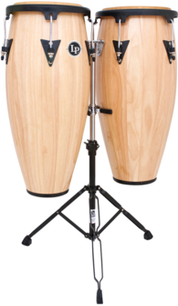 LP LPA647-AW Aspire Wood Congas 11" And 12" Set With Double Stand, Natural/Black