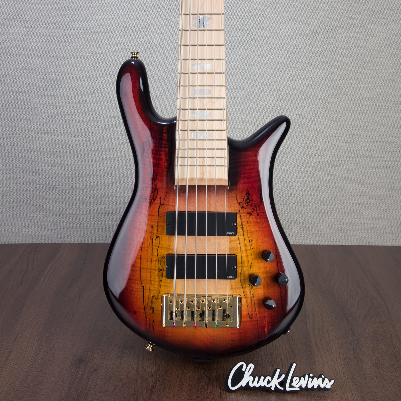 Spector Euro 6 LT Spalted Maple Bass Guitar - Fire Red Burst - CHUCKSCLUSIVE - #]C121SN 21115