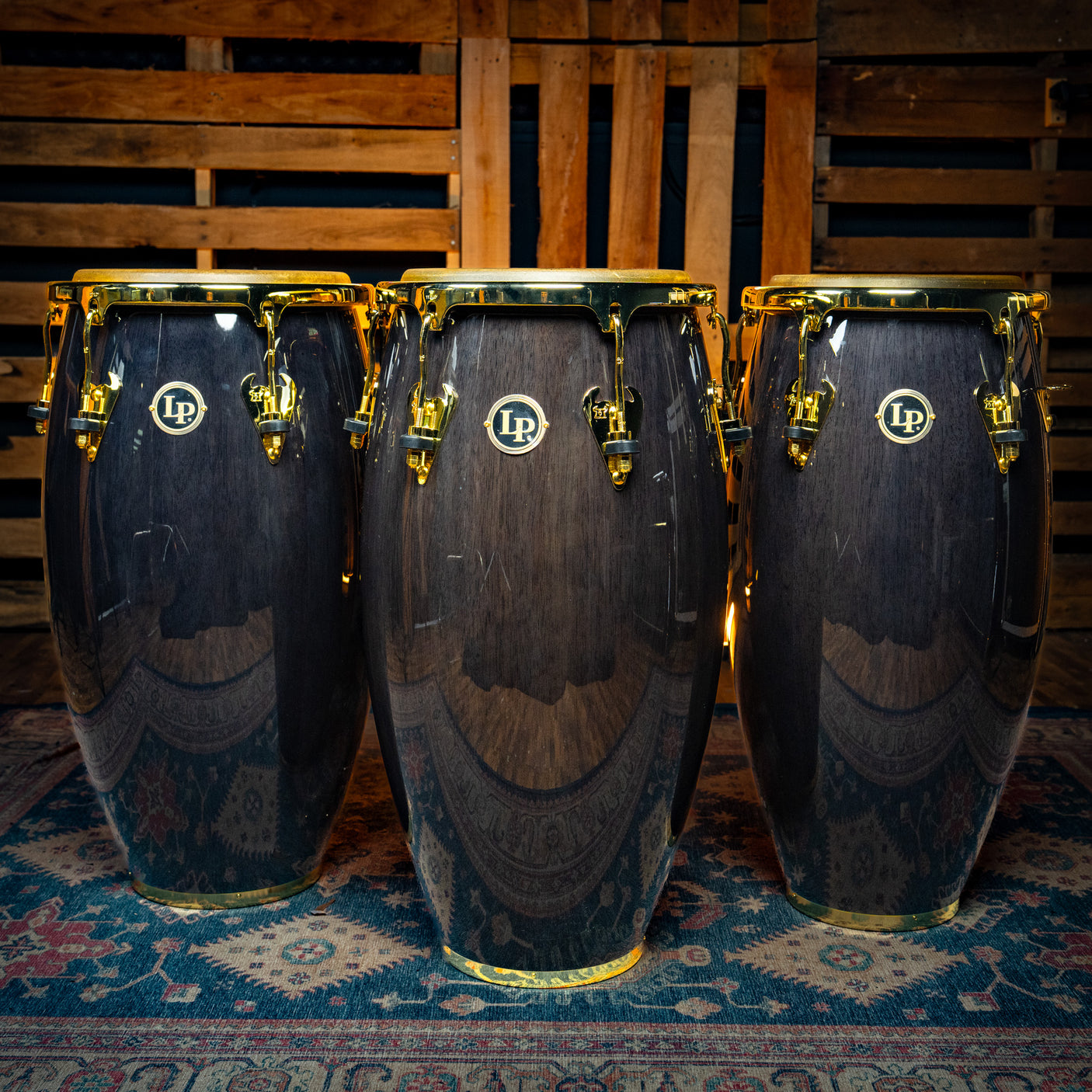 LP Matador Quinto, Conga, and Tumba Set, Siam Oak - Black with Gold Hardware - CHUCKSCLUSIVE